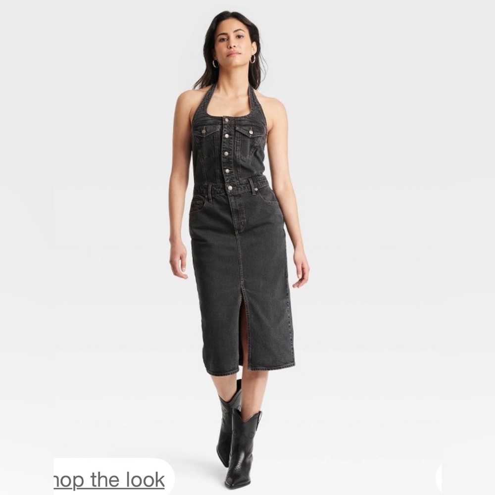 Universal Thread Woman’s Black Wash Denim Halter/Open Back Midi Dress Size 2 NWT
